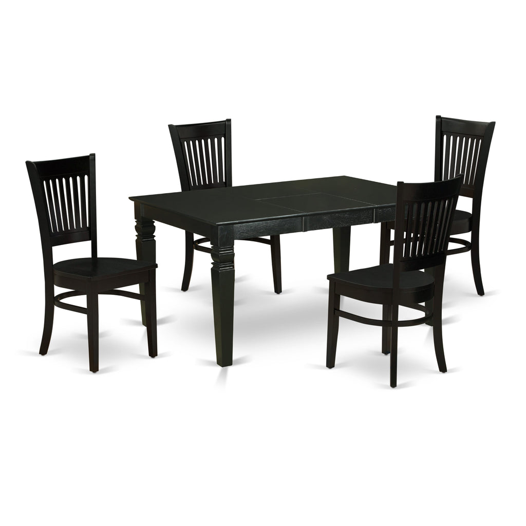 5-Piece Dining Ensemble WEVA5-2AJ-B with Black Extendable Table and 4 Chairs