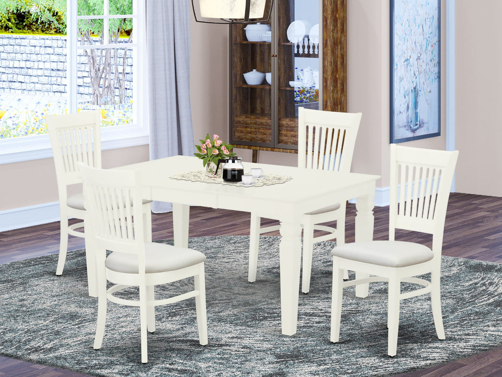 WEVA5-AS9-W Dining Set - 5 Piece Table Set for 4 - Includes Butterfly Leaf and Upholstered Chairs - Linen White