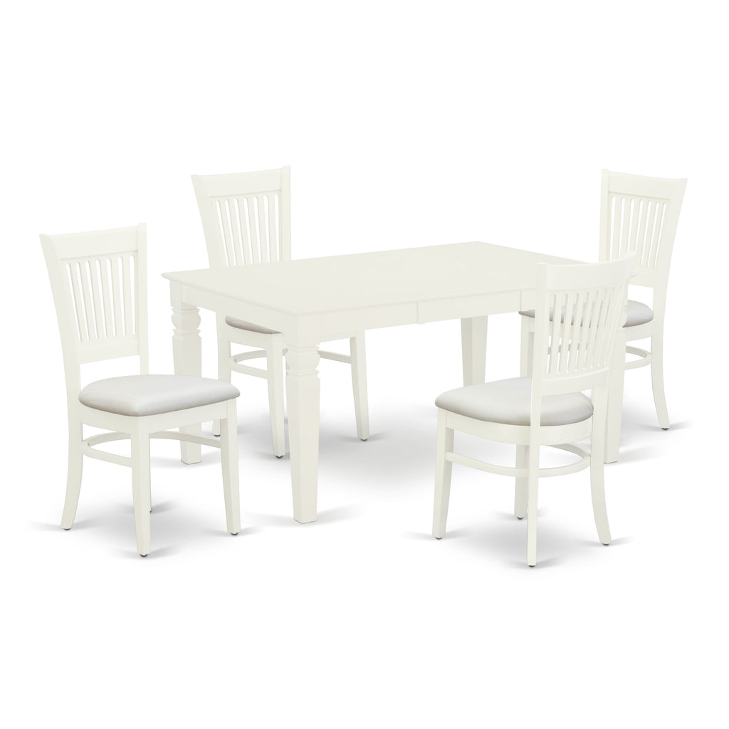 WEVA5-AS9-W Dining Set - 5 Piece Table Set for 4 - Includes Butterfly Leaf and Upholstered Chairs - Linen White