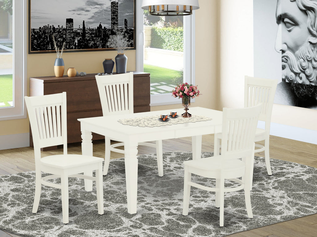 WEVA5-WAM-3 5 Piece Dining Furniture Ensemble Features Expandable Table & Four Chairs, Rectangular, White