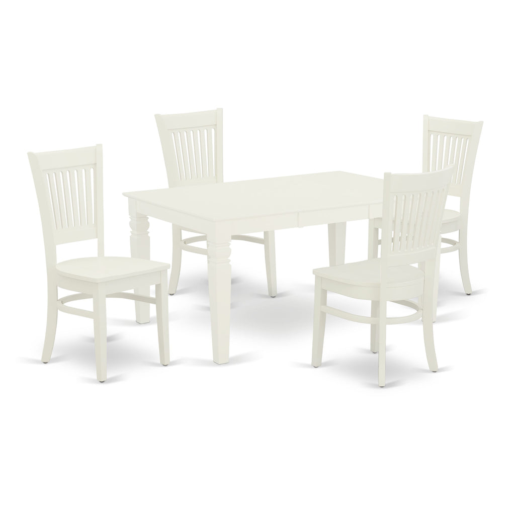 WEVA5-WAM-3 5 Piece Dining Furniture Ensemble Features Expandable Table & Four Chairs, Rectangular, White
