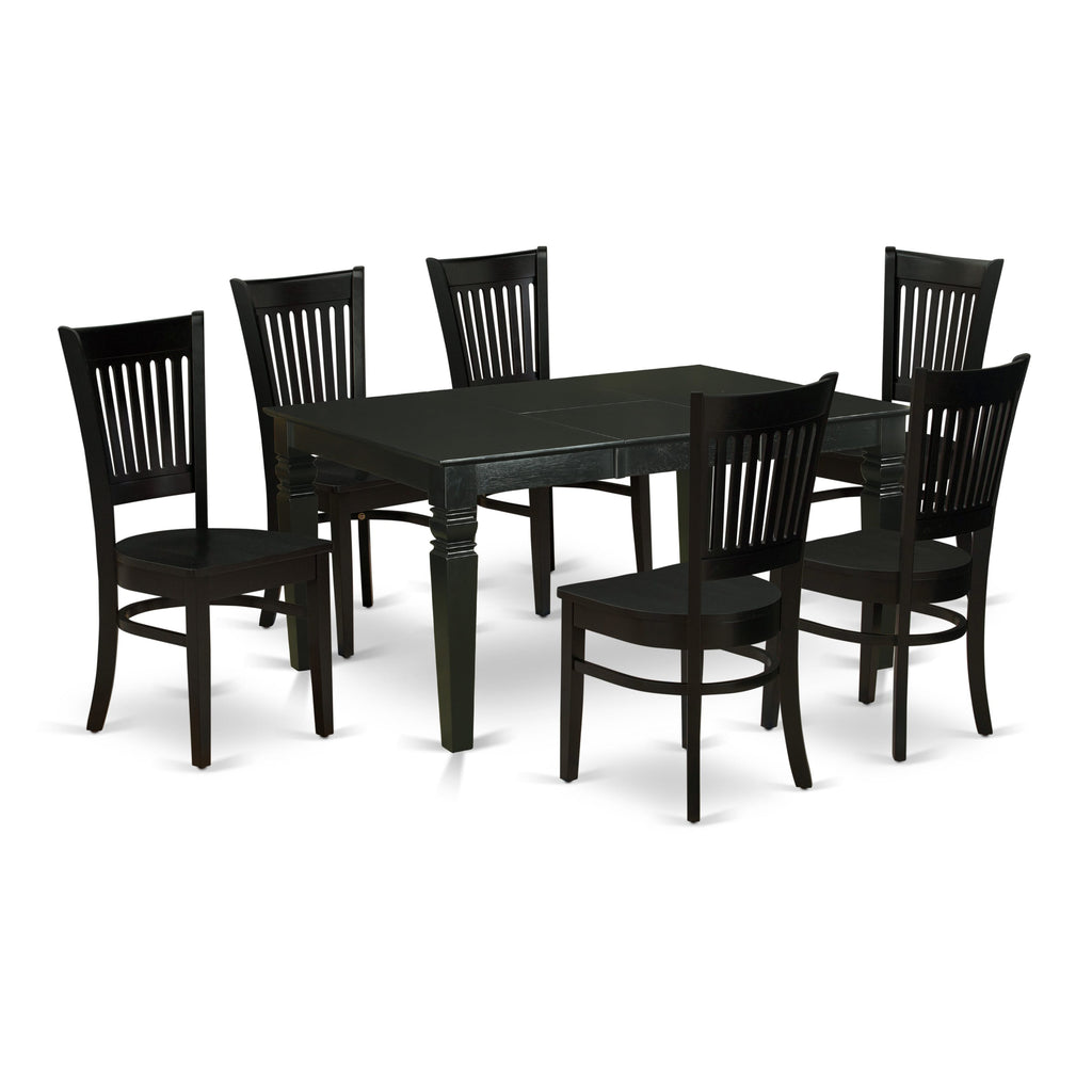 WEVA7-XQ1-0 Luxurious 7-Piece Dining Ensemble with Expanding Table and Classic Chairs, 42x60 Black Finish