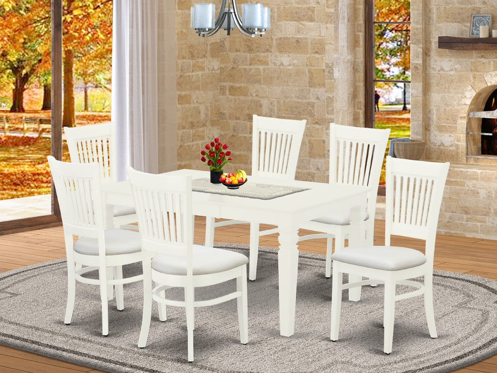 WEVA7-5N9-F Stylish 7-Piece Dining Set Luxe Fabric Chairs, Butterfly Leaf Table, Linen White Elegance