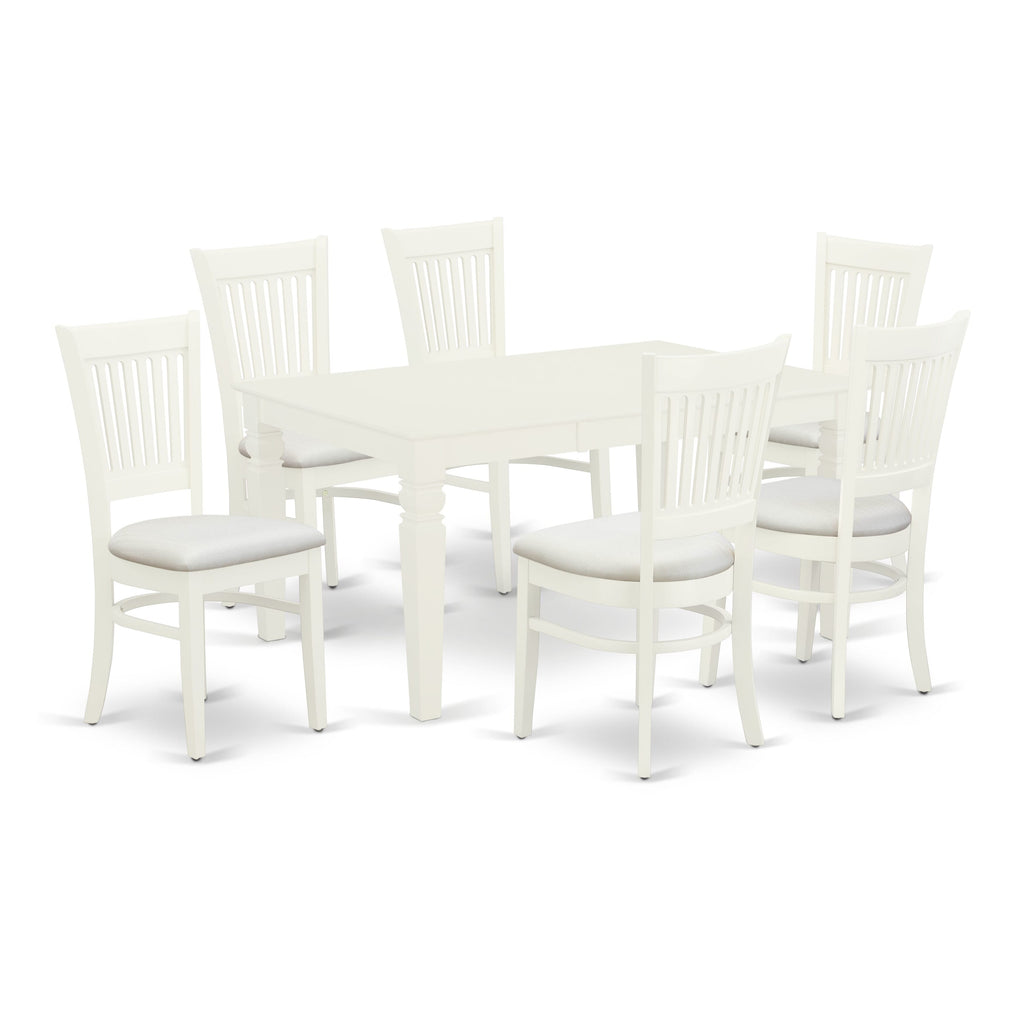 WEVA7-5N9-F Stylish 7-Piece Dining Set Luxe Fabric Chairs, Butterfly Leaf Table, Linen White Elegance