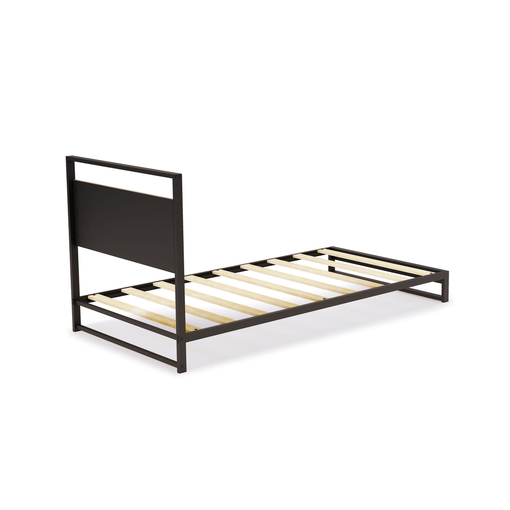 WITBB03 Metal Platform Bed Lavishly Crafted with Powder-Coated Black Finish and Weathered Wood-Laminate Elements