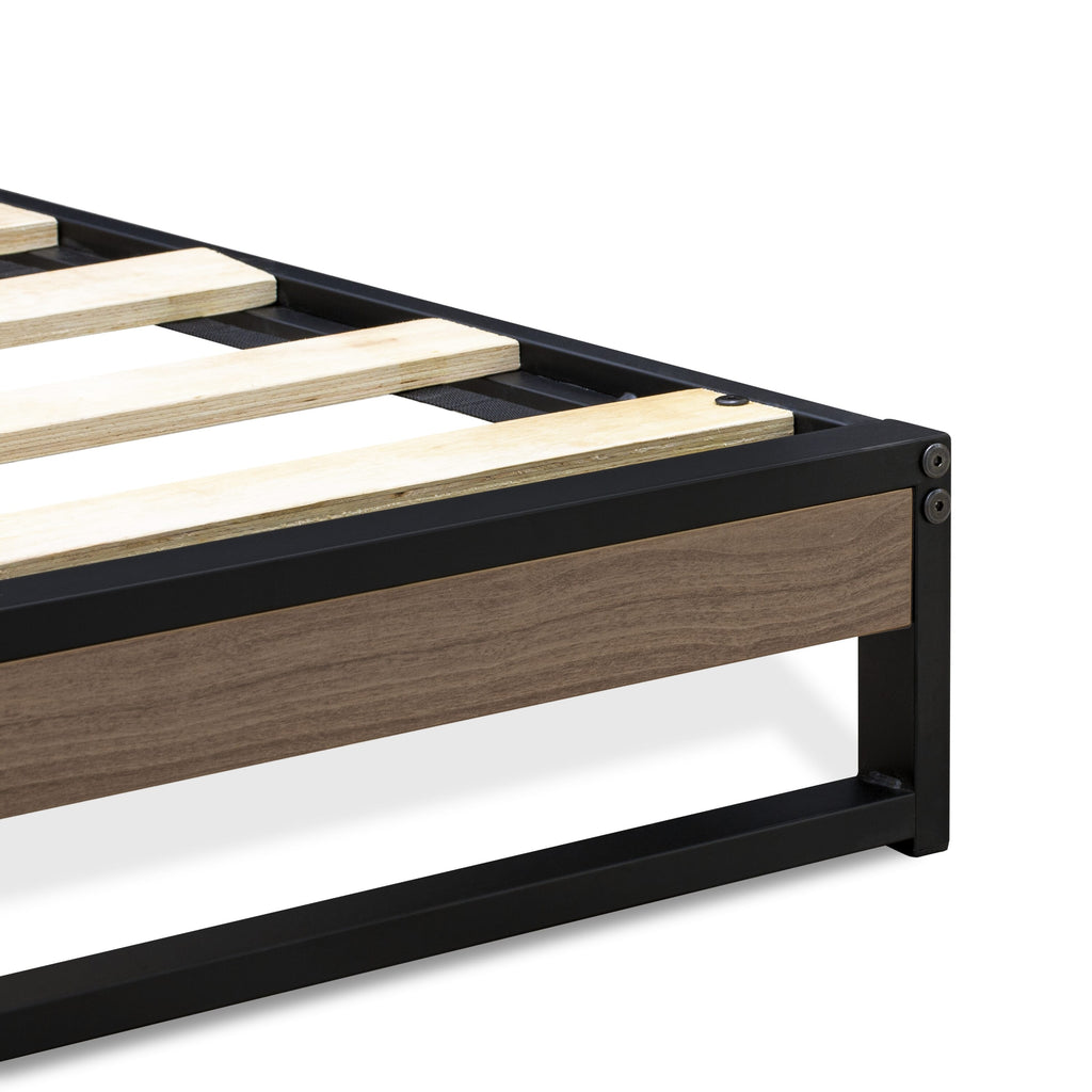 WITBB03 Metal Platform Bed Lavishly Crafted with Powder-Coated Black Finish and Weathered Wood-Laminate Elements
