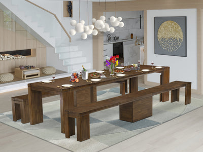 X0000-1AR-AU Flamingo Oak Ensemble Expandable Table & Dual Bench Set for Chic Dining