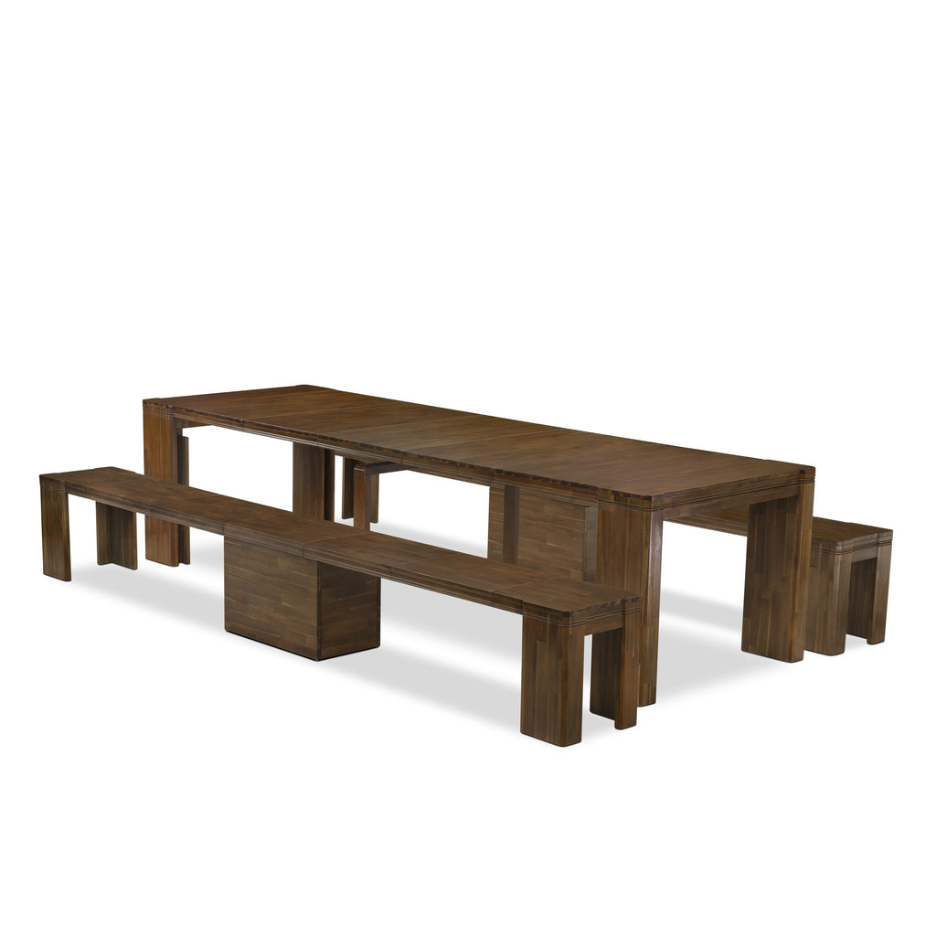 X0000-1AR-AU Flamingo Oak Ensemble Expandable Table & Dual Bench Set for Chic Dining