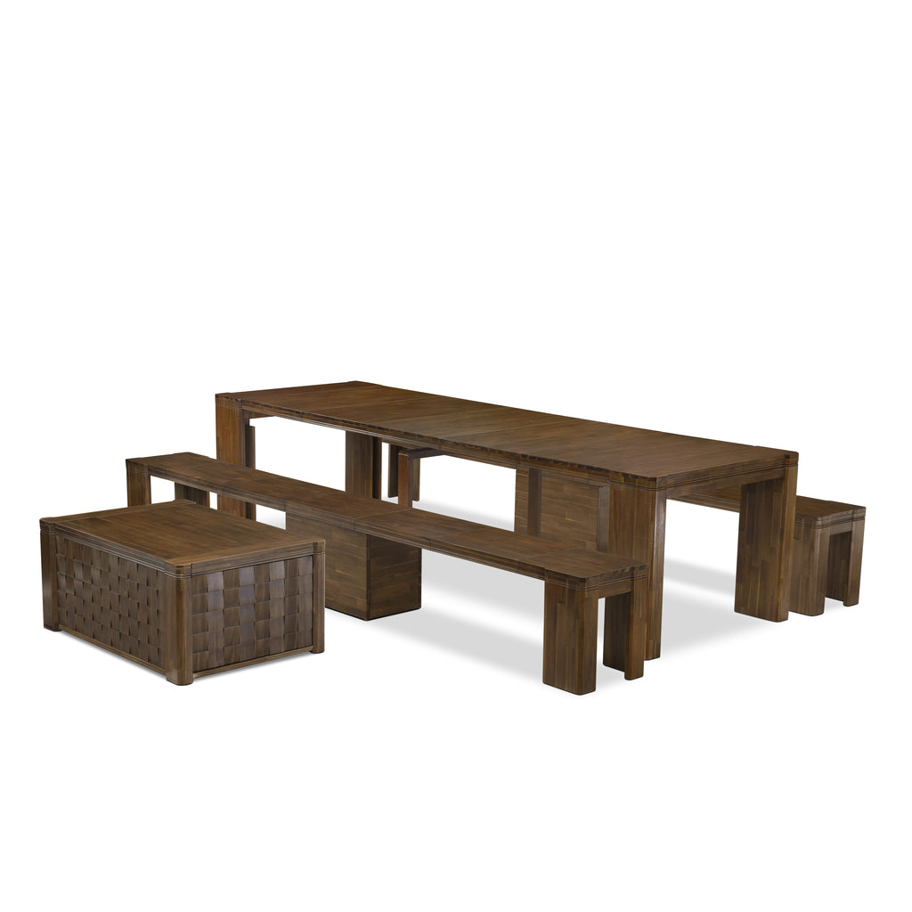 X0000-17G-SM Sophisticated 4-Piece Dining Ensemble with Extendable Tables and Stylish Seating in Timeless Walnut