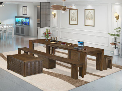 X0000-17G-SM Sophisticated 4-Piece Dining Ensemble with Extendable Tables and Stylish Seating in Timeless Walnut
