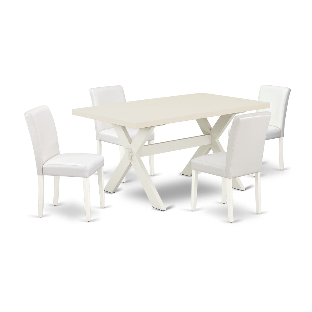 5-Piece Dining Ensemble with Modern X-Leg Table and White Upholstered Chairs X026A7WVG-C