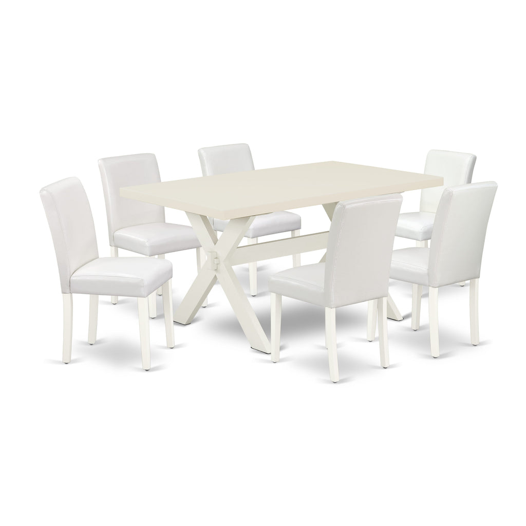 X026A7ZKV-8 7-Piece Dining Bundle with X-Leg Table & 6 Faux Leather Chairs Set, 36x60 Multi-Color
