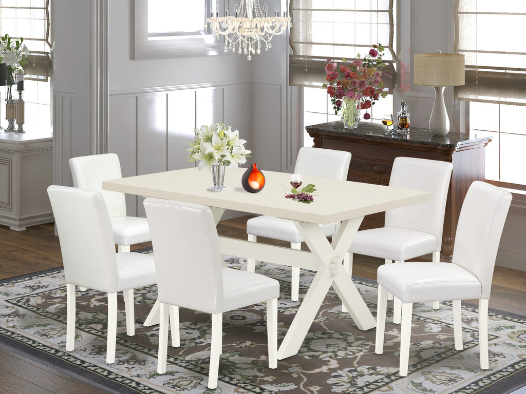 X026A7ZKV-8 7-Piece Dining Bundle with X-Leg Table & 6 Faux Leather Chairs Set, 36x60 Multi-Color