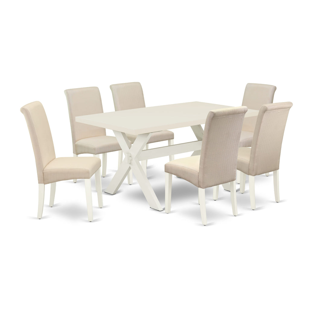 Dining Set X026BY76Q-L 7-Piece Ensemble with X-Style Table & 6 Parson Chairs
