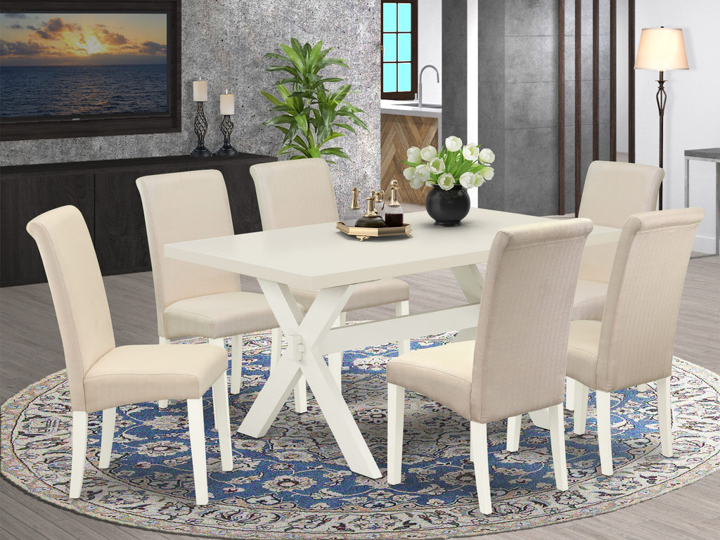 Dining Set X026BY76Q-L 7-Piece Ensemble with X-Style Table & 6 Parson Chairs