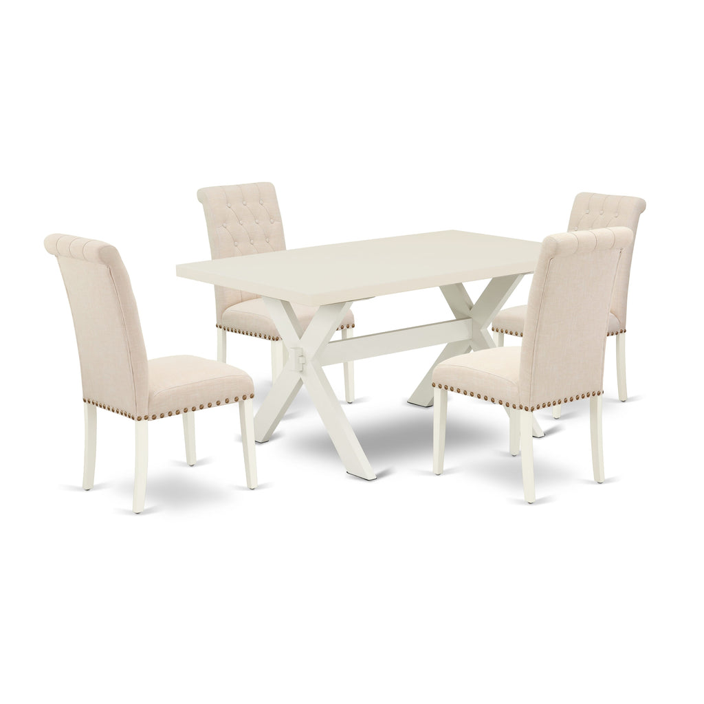 X026B0AOD-E 5-Piece Dining Set with Rectangle Table & 4 Chic Beige Upholstered Chairs, 36x60 Inch