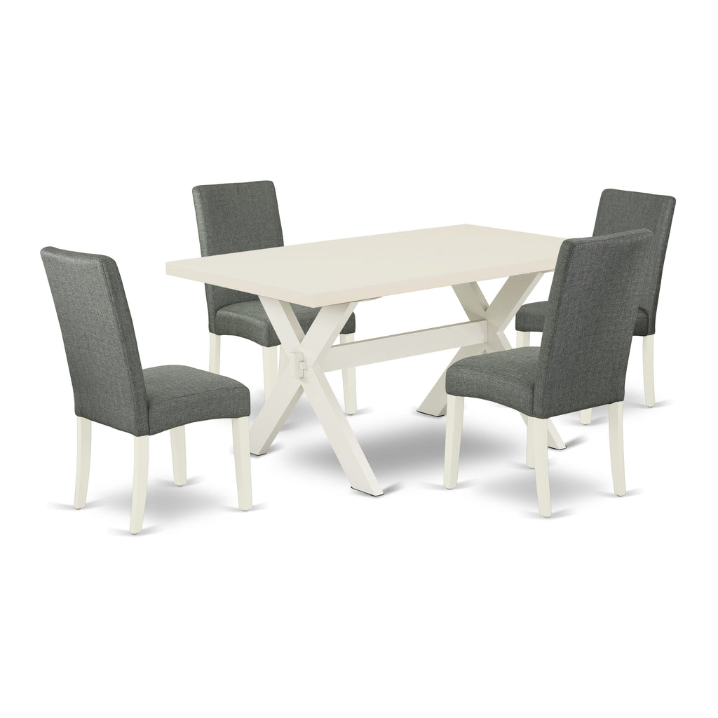 X026DV353-M 5-Piece Dining Set with an X-Leg Rectangular Table and Four Elegant Grey Parsons Chairs, Multi-Color, 36x60