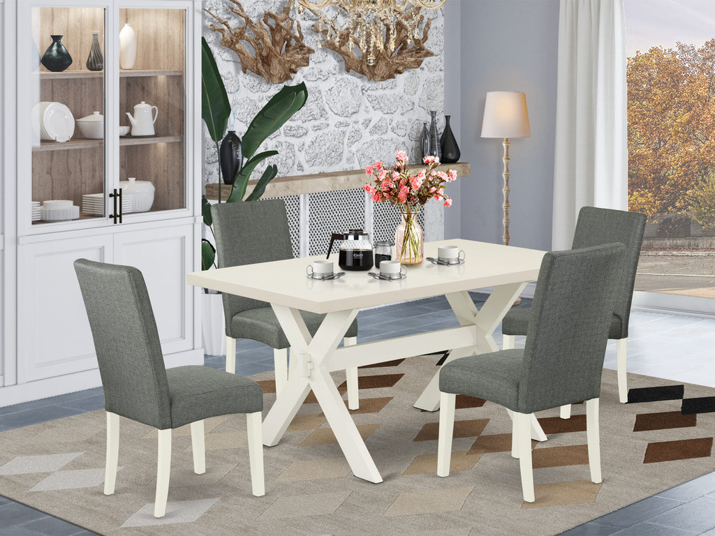 X026DV353-M 5-Piece Dining Set with an X-Leg Rectangular Table and Four Elegant Grey Parsons Chairs, Multi-Color, 36x60