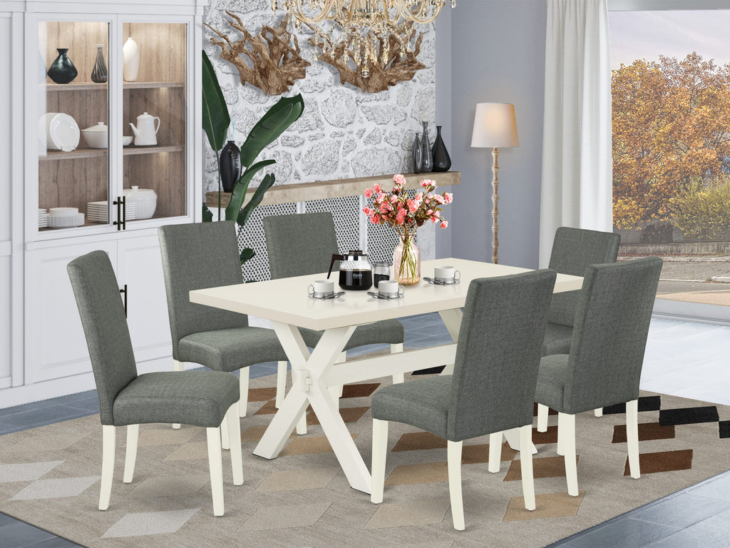 X026DZMAB-C - Sleek 7-Piece Dining Ensemble with Rectangular Table & 6 Upholstered Gray Seats, 36x60 Multi-Tone Style