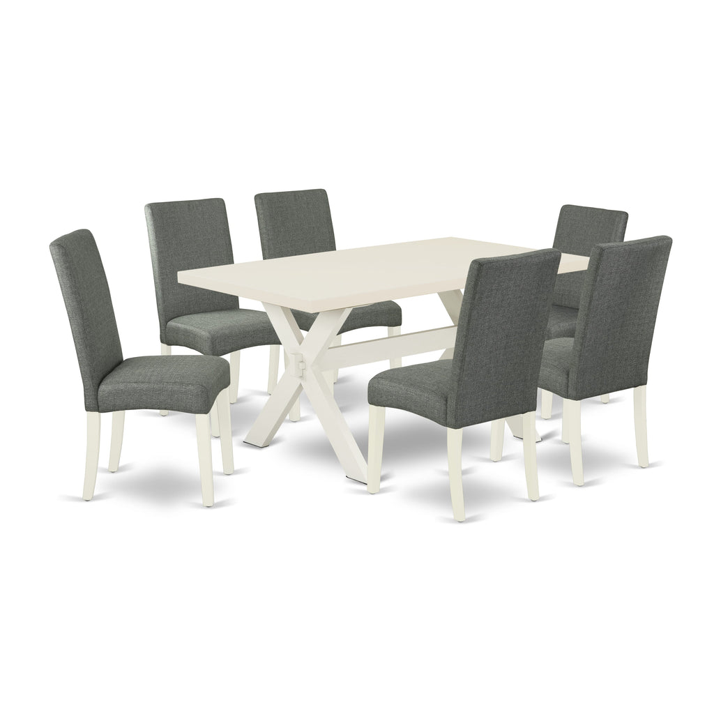 X026DZMAB-C - Sleek 7-Piece Dining Ensemble with Rectangular Table & 6 Upholstered Gray Seats, 36x60 Multi-Tone Style