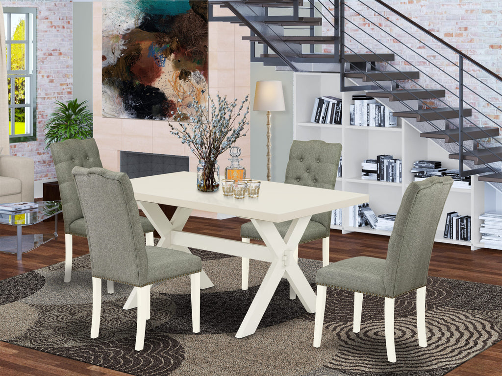X026EKNFB-E Stylish 5-Piece Dining Set with X-Leg Design & Gray Upholstered Seats, 36x60 Inch