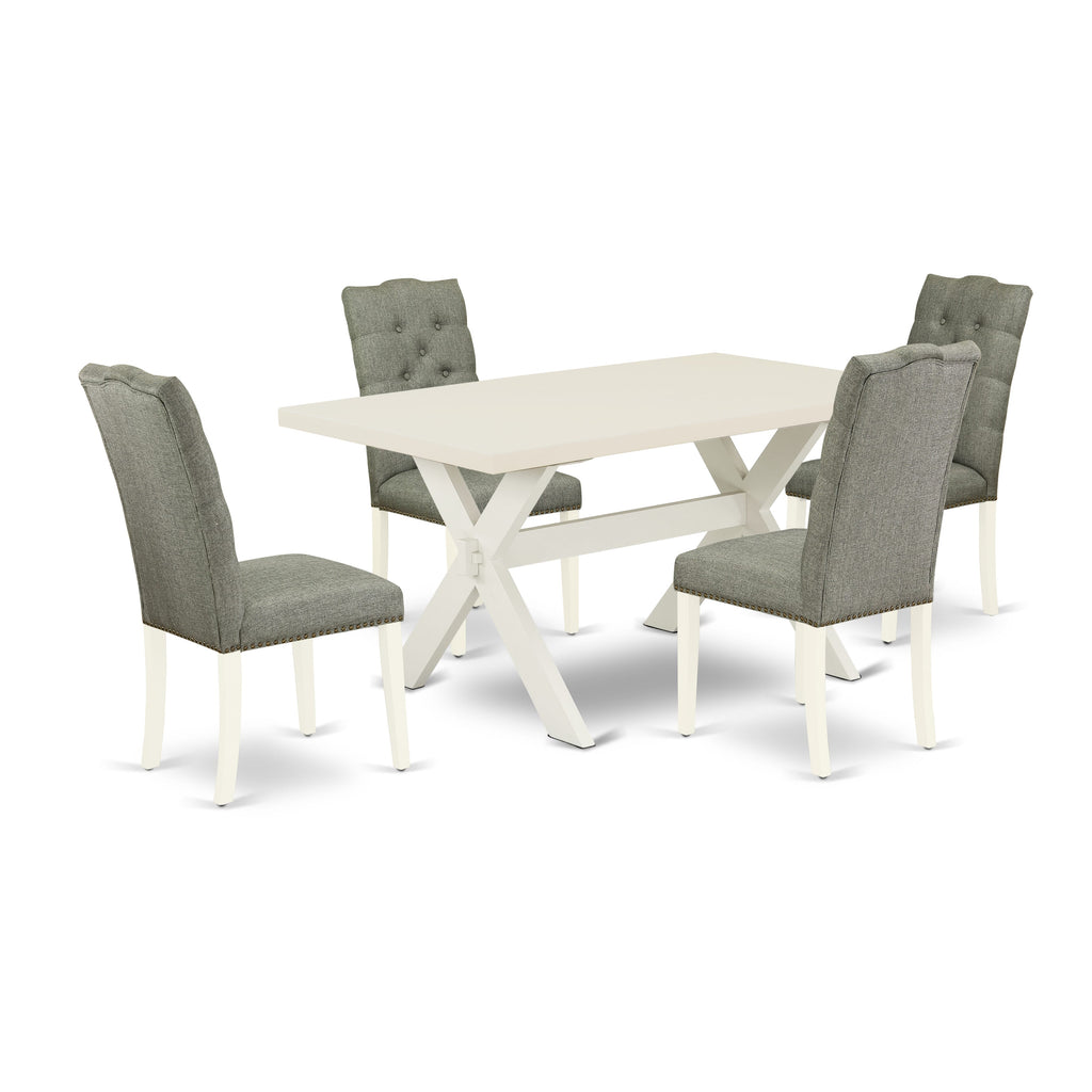 X026EKNFB-E Stylish 5-Piece Dining Set with X-Leg Design & Gray Upholstered Seats, 36x60 Inch