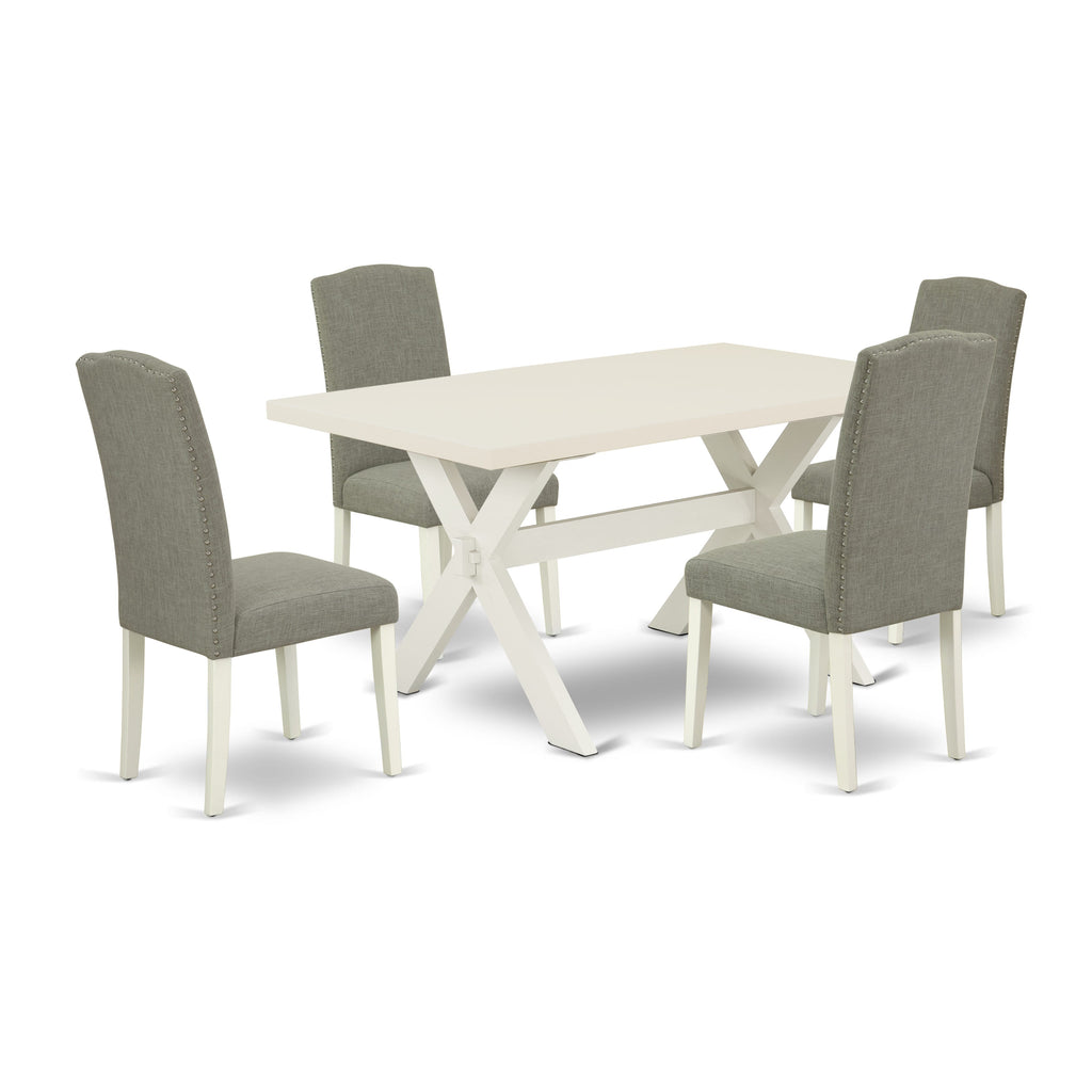 X026EH12Y-E 5-Piece Dining Set with Rectangle Table and 4 Parson Chairs in Shitake Linen, 36x60 Multicolor Design