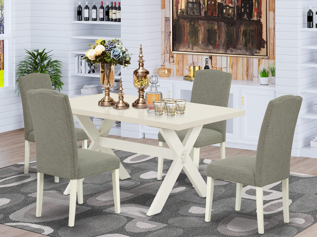 X026EH12Y-E 5-Piece Dining Set with Rectangle Table and 4 Parson Chairs in Shitake Linen, 36x60 Multicolor Design