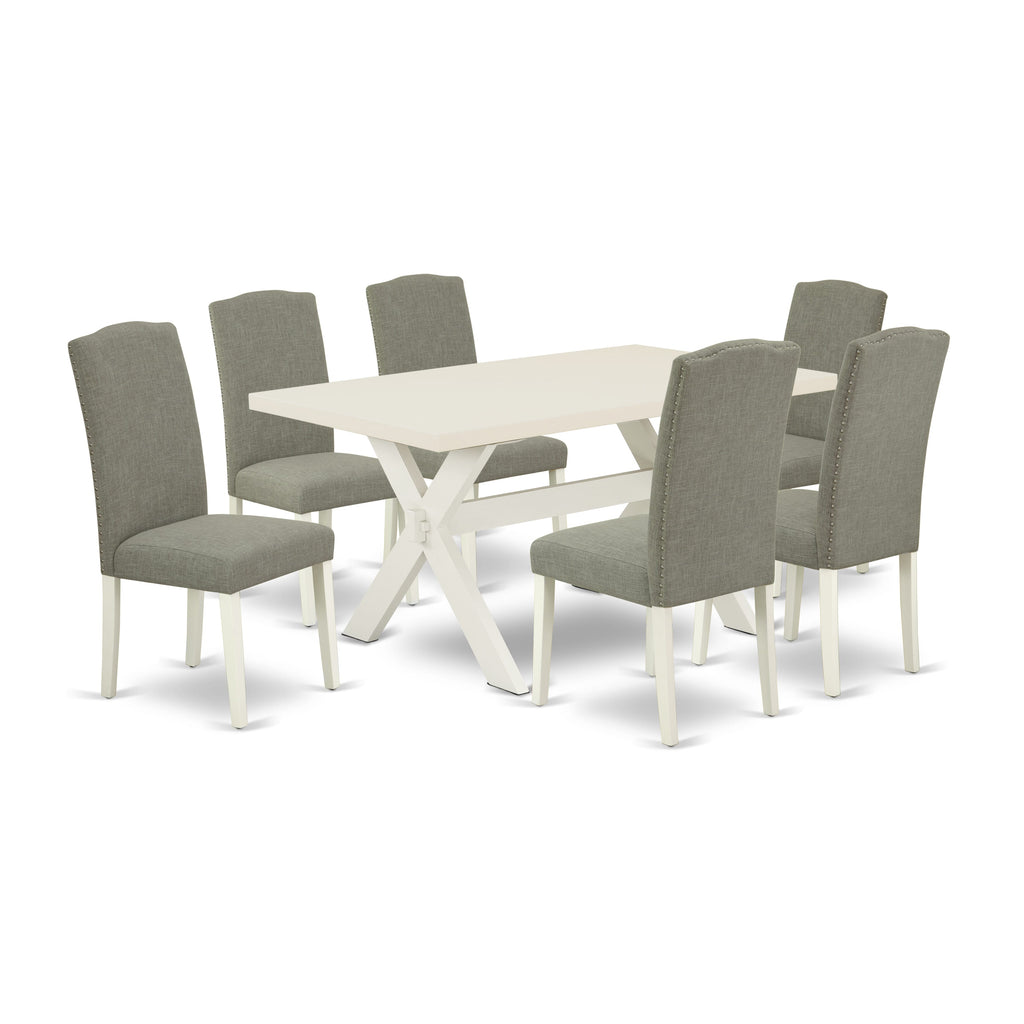 X026EDJ17-5 7-Piece Dining Collection with Rectangular Table & Dark Linen Chairs