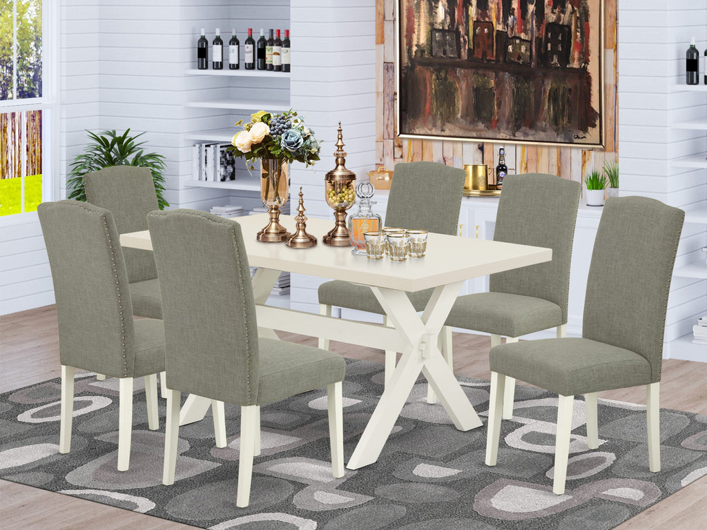 X026EDJ17-5 7-Piece Dining Collection with Rectangular Table & Dark Linen Chairs