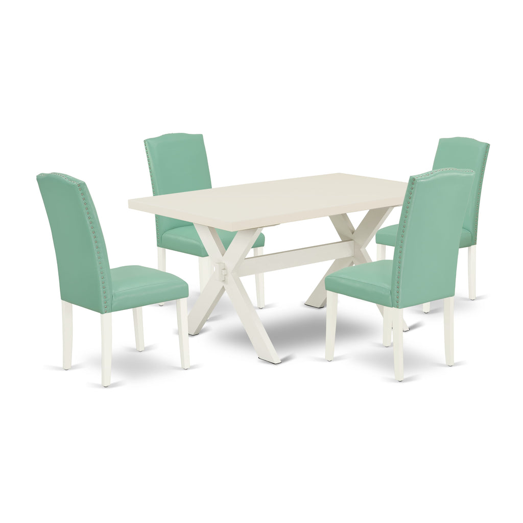 X026EFHAV-G X-Leg Dining Set with Rectangular Table and Faux Leather Chairs for 4, Multi-Color, 36x60 Inch