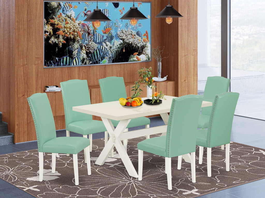 X026EO3F9-7 7-Piece Dining Ensemble Featuring Rectangular Table & 6 Stylish Parson Chairs, 36x60 Multi-Color
