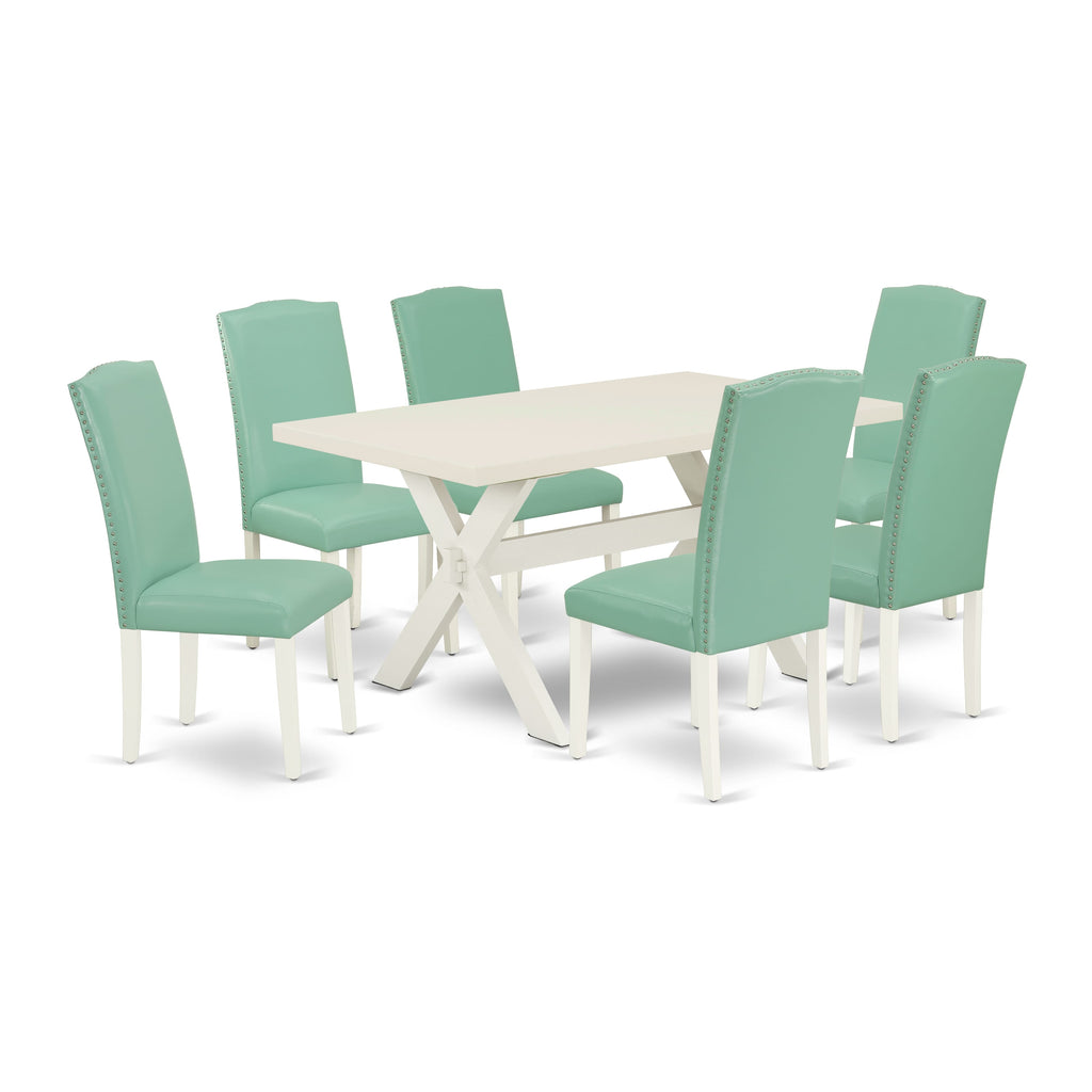 X026EO3F9-7 7-Piece Dining Ensemble Featuring Rectangular Table & 6 Stylish Parson Chairs, 36x60 Multi-Color