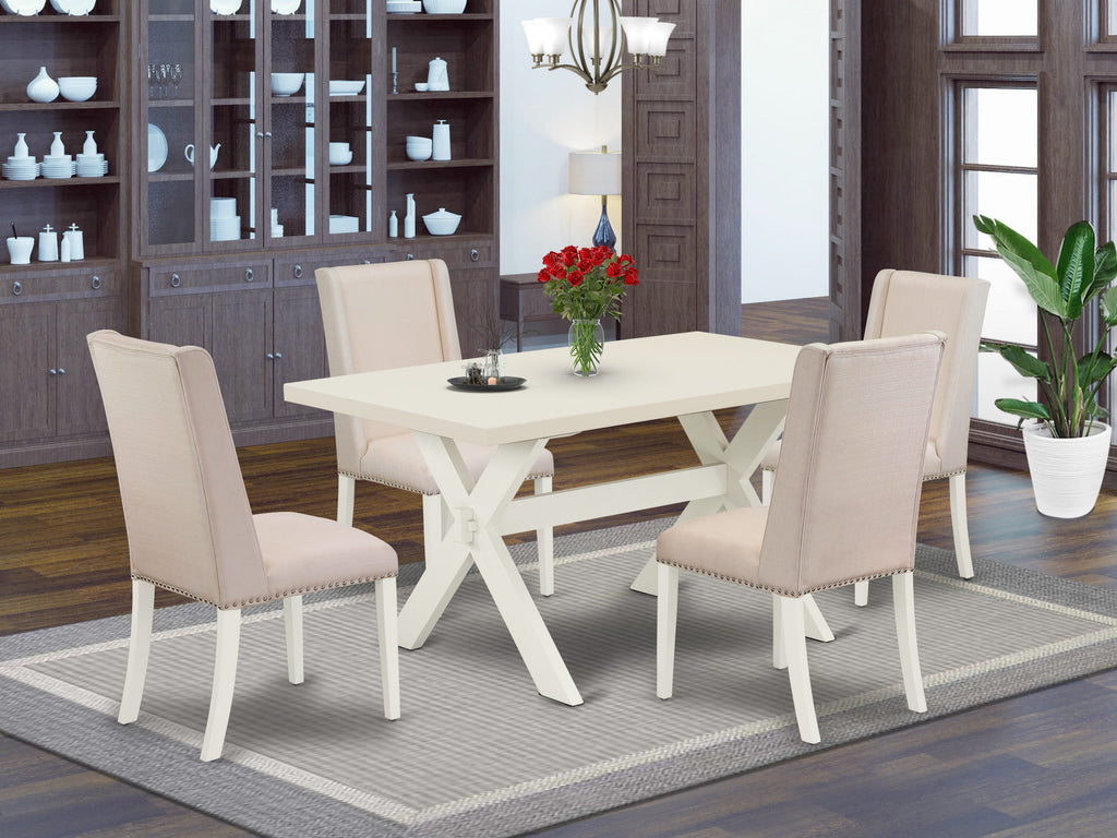 X026F2DSB-W - 5-Piece Dining Collection Featuring X-Leg Table and Cream Parson Chairs, 36x60, Multi-color