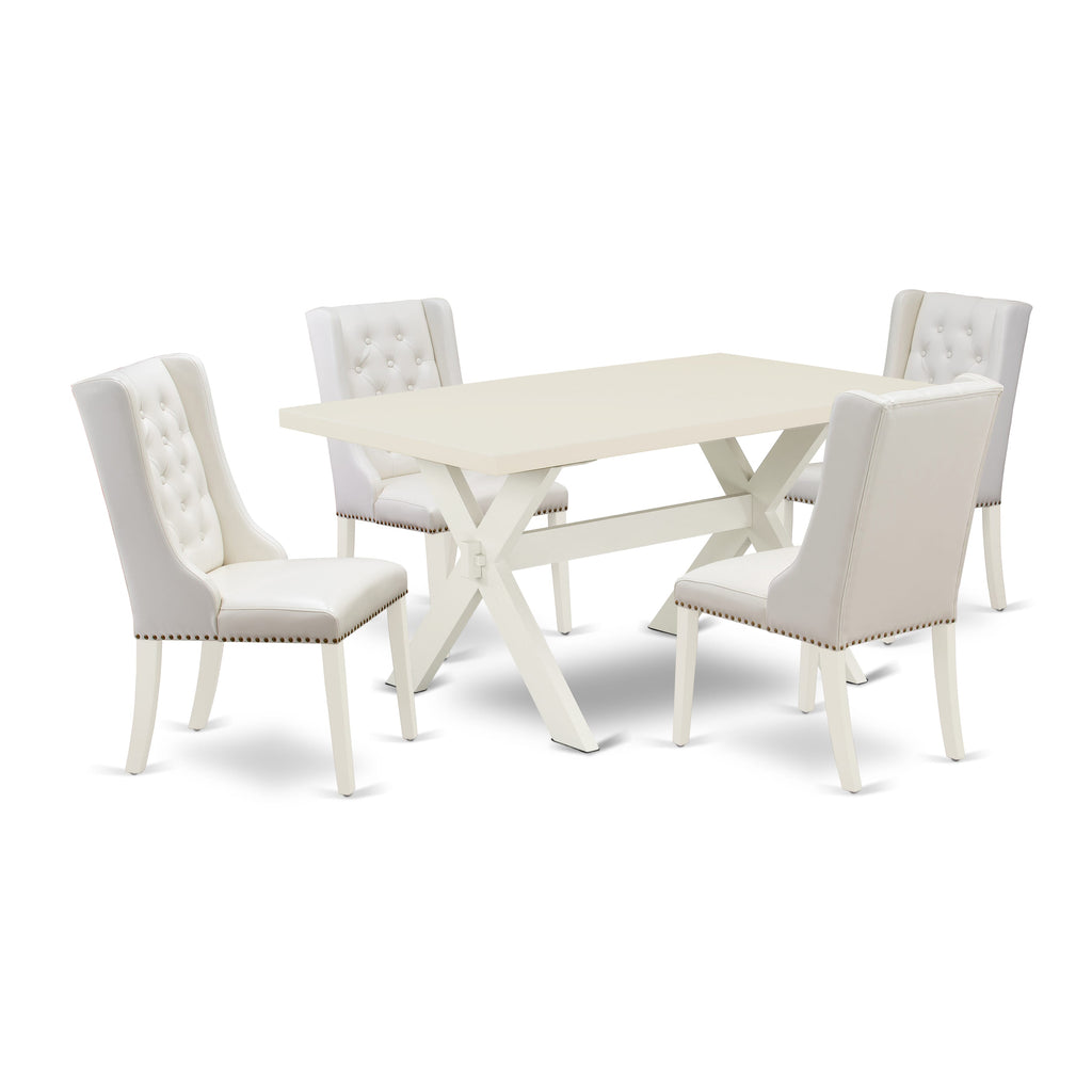 X026F4P65-X Enchanted Charm 5-Piece Dining Ensemble X-Leg Table & 4 Gray-Upholstered Chairs, Multi