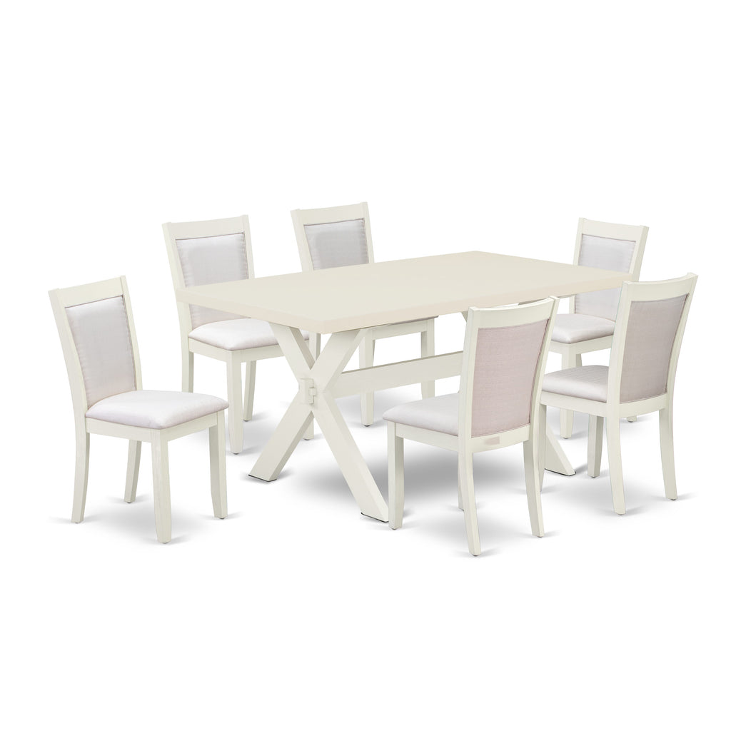 X026MBFO2-6 7-Piece Dining Ensemble with Rectangular Table and Cream Linen Chairs, 36x60