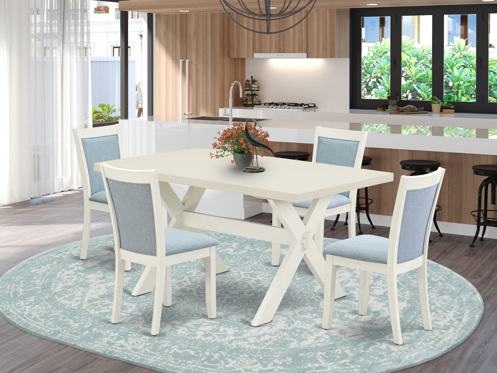 5-Piece Dining Set for 4 X026MR822-I Includes Rectangular Table with X-Legs & Baby Blue Chairs
