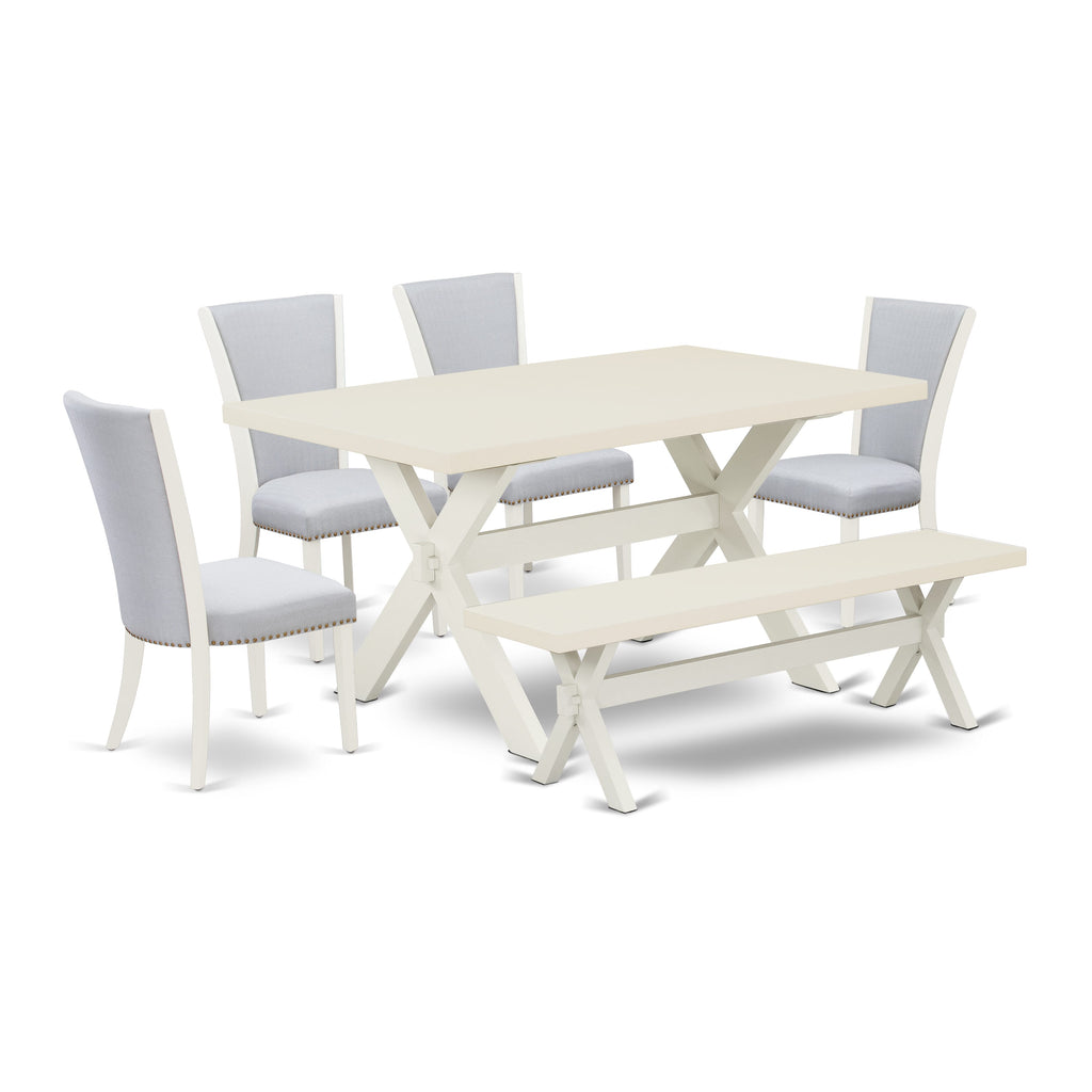 6 Piece Dining Ensemble X026V42GK-E with Rectangular Table, Parson Chairs, and Bench, Multi-Color