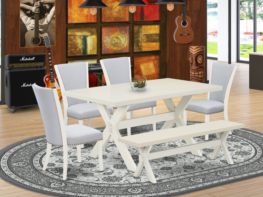 6 Piece Dining Ensemble X026V42GK-E with Rectangular Table, Parson Chairs, and Bench, Multi-Color