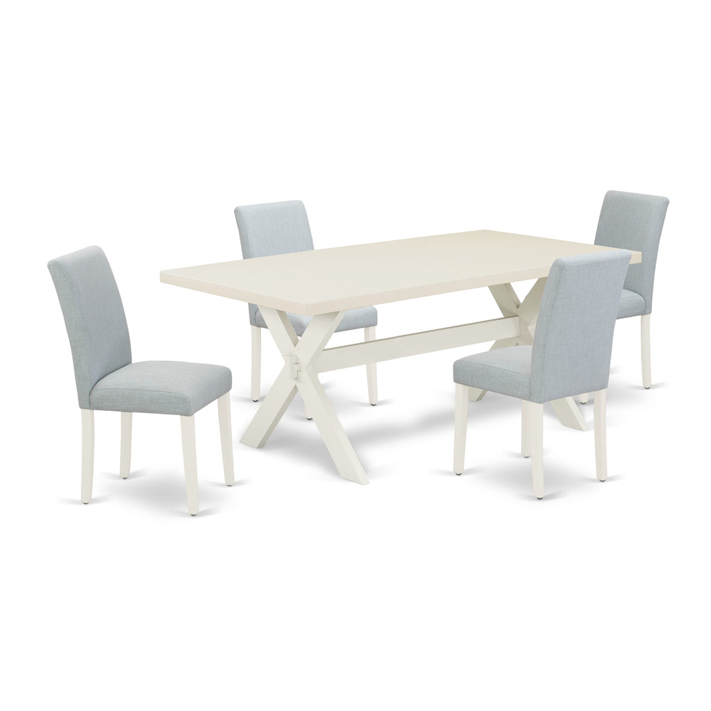 5-Piece Dining Set with Rectangle X-Leg Table & Linen Chairs,  X027ASF3T-N, 40x72 in, Multi