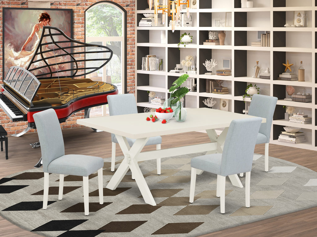 5-Piece Dining Set with Rectangle X-Leg Table & Linen Chairs,  X027ASF3T-N, 40x72 in, Multi