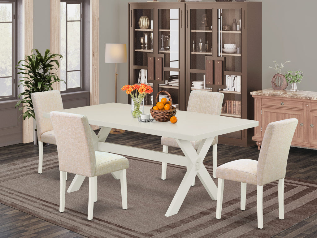 X027AT5CY-T Modern Rectangular Dining Set with X-Legs and Beige Upholstered Chairs in Multi-Color, 5-Piece