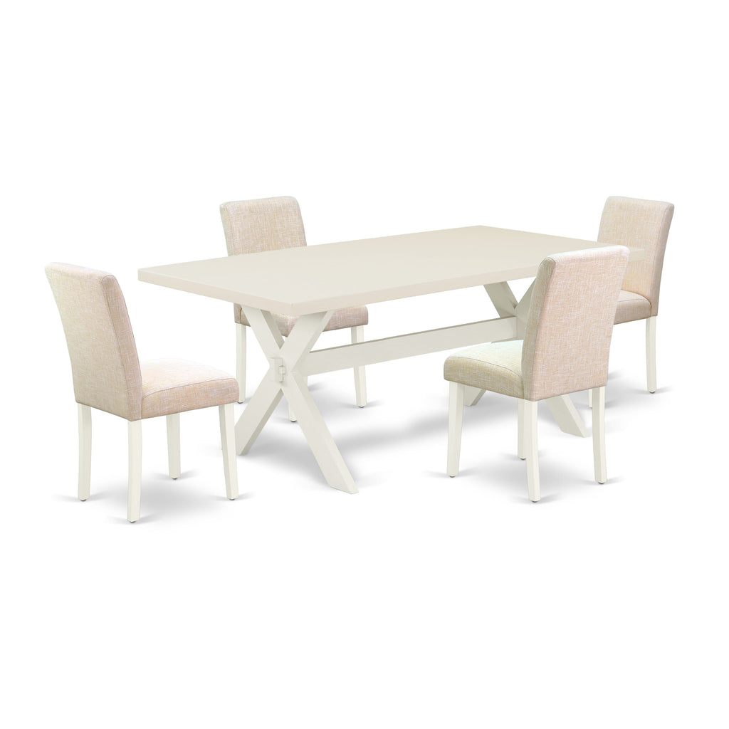 X027AT5CY-T Modern Rectangular Dining Set with X-Legs and Beige Upholstered Chairs in Multi-Color, 5-Piece