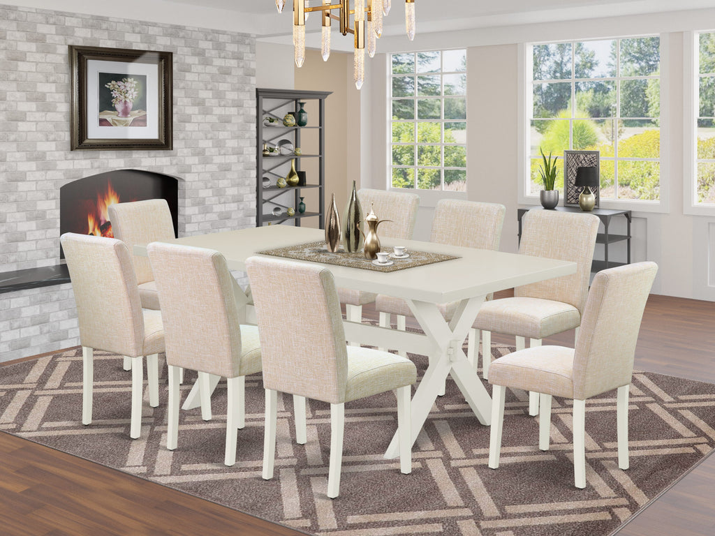 X027ANFYS-V 9-Piece Dining Ensemble with Rectangular Table and Upholstered Chairs in Light Beige, 40x72