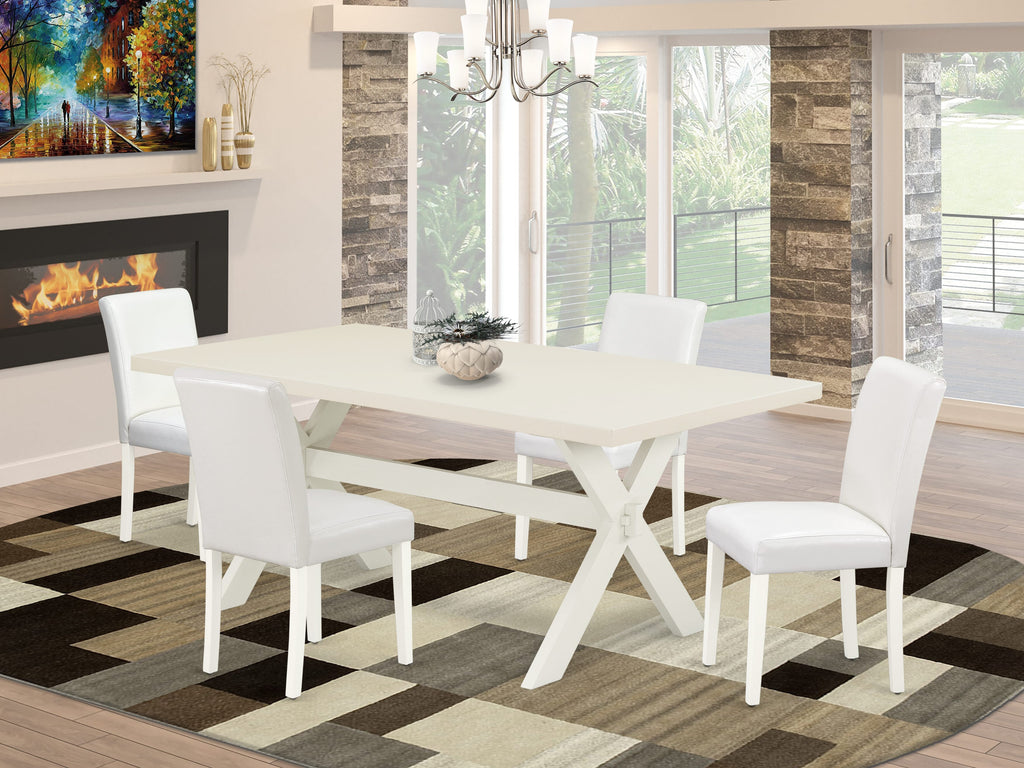X027A4HV8-M 5-Piece Rectangular Dining Set with X-Legs and Four White Parsons Chairs, 40x72, Multi-Color Elegance