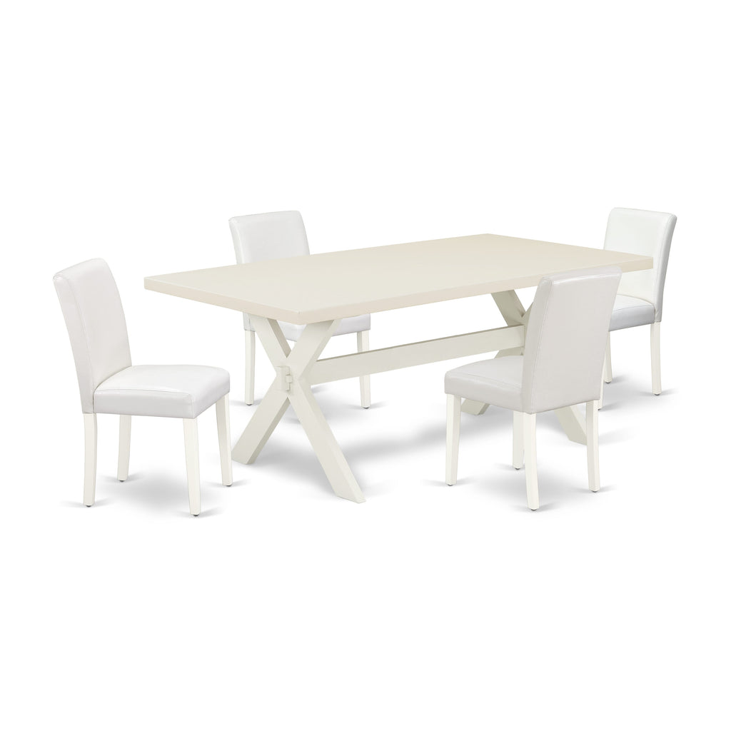 X027A4HV8-M 5-Piece Rectangular Dining Set with X-Legs and Four White Parsons Chairs, 40x72, Multi-Color Elegance