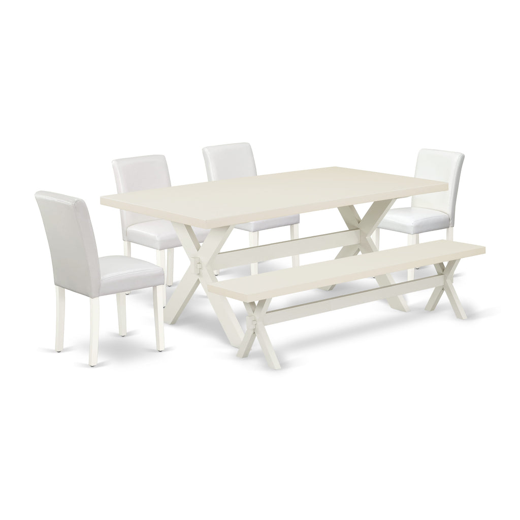 X027AO18A-H 6 Piece Dining Set Rectangle Table, Faux Leather Chairs & Bench, 40x72, Multi