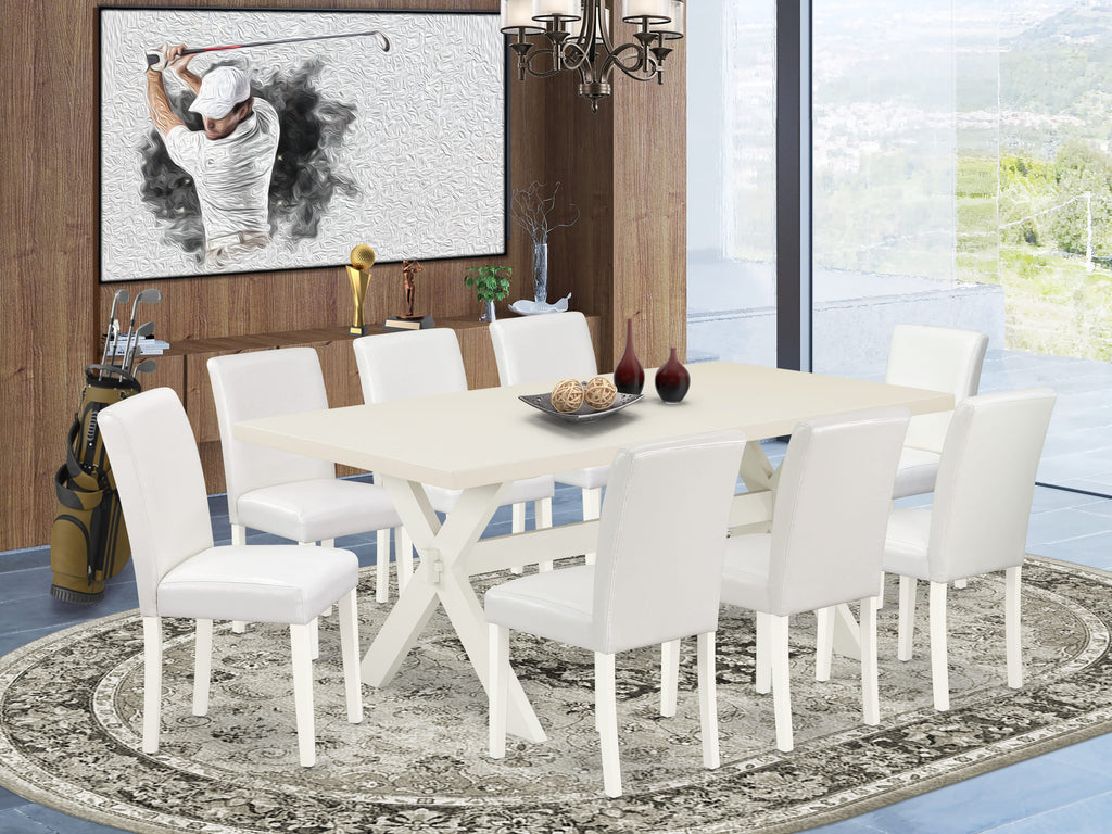 X027AADTK-G 9-Piece Dining Ensemble with Rectangular Table and 8 Faux Leather Parson Chairs