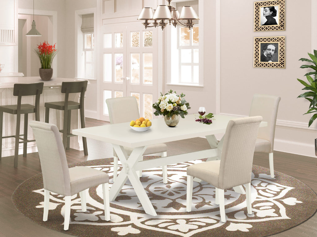 X027BSTRY-D 5-Piece Dining Ensemble Featuring a Rectangular Table with X-Legs and 4 Upholstered Cream Chairs, 40x72 Multi-Color Set