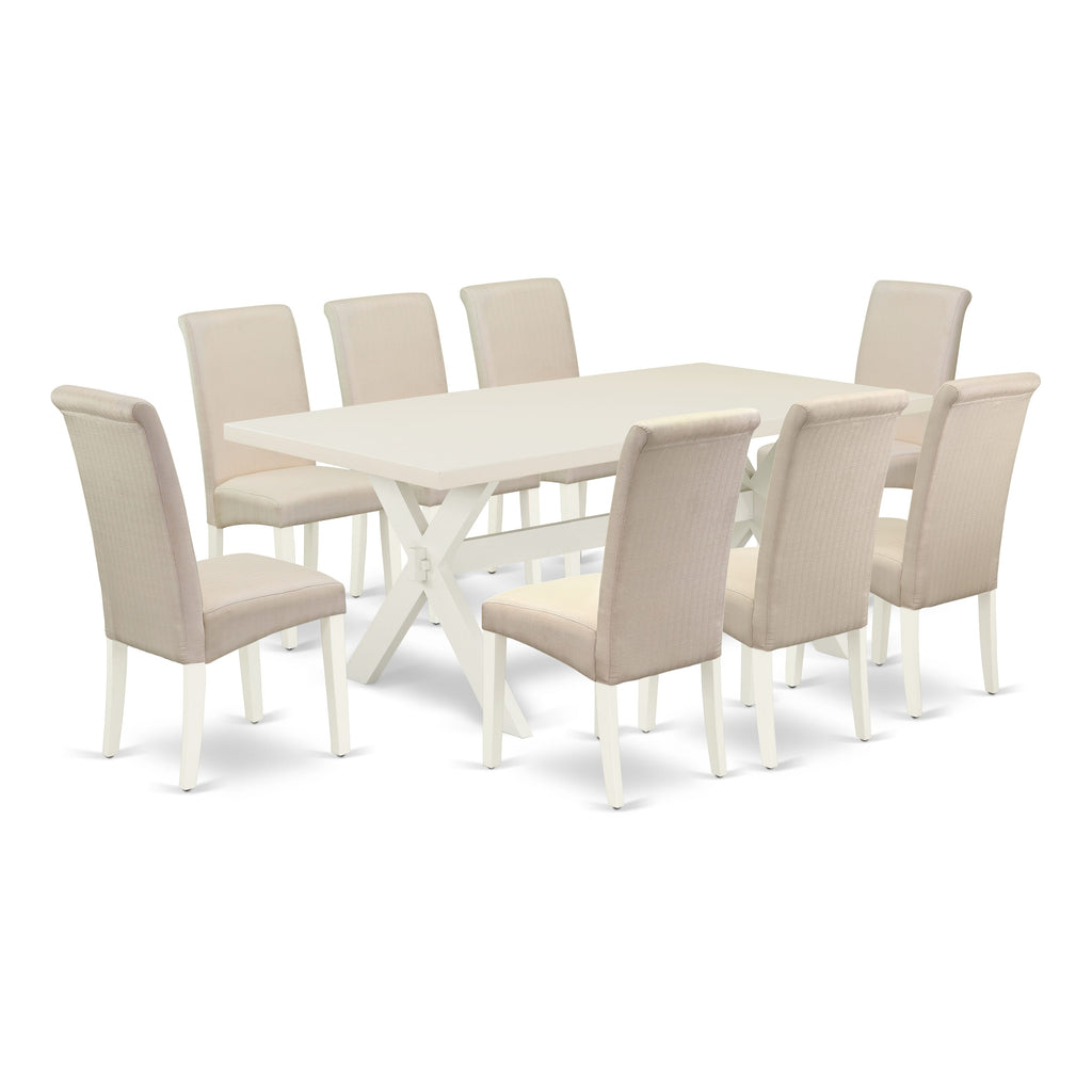 X027BE6J9-T 9-Piece Dining Ensemble with Rectangular Table & 8 Linen Chairs, Multi-Tone